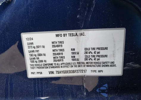 2025 Tesla Model Y Long Range Dual Motor All-Wheel Drive из США, поврежденный, VIN 7SAYGDED3SF277217